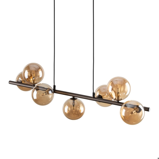 Lampadario moderno sfere vetro ambra per soggiorno
